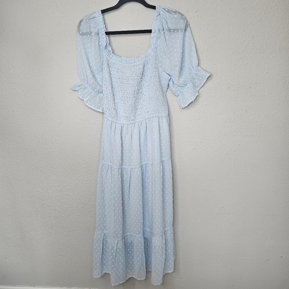 Merokeety Dress Sz‎ L Puff Sleeve Soft Girl Flowy Midi Feminine Pastel Blue NEW - Picture 13 of 15